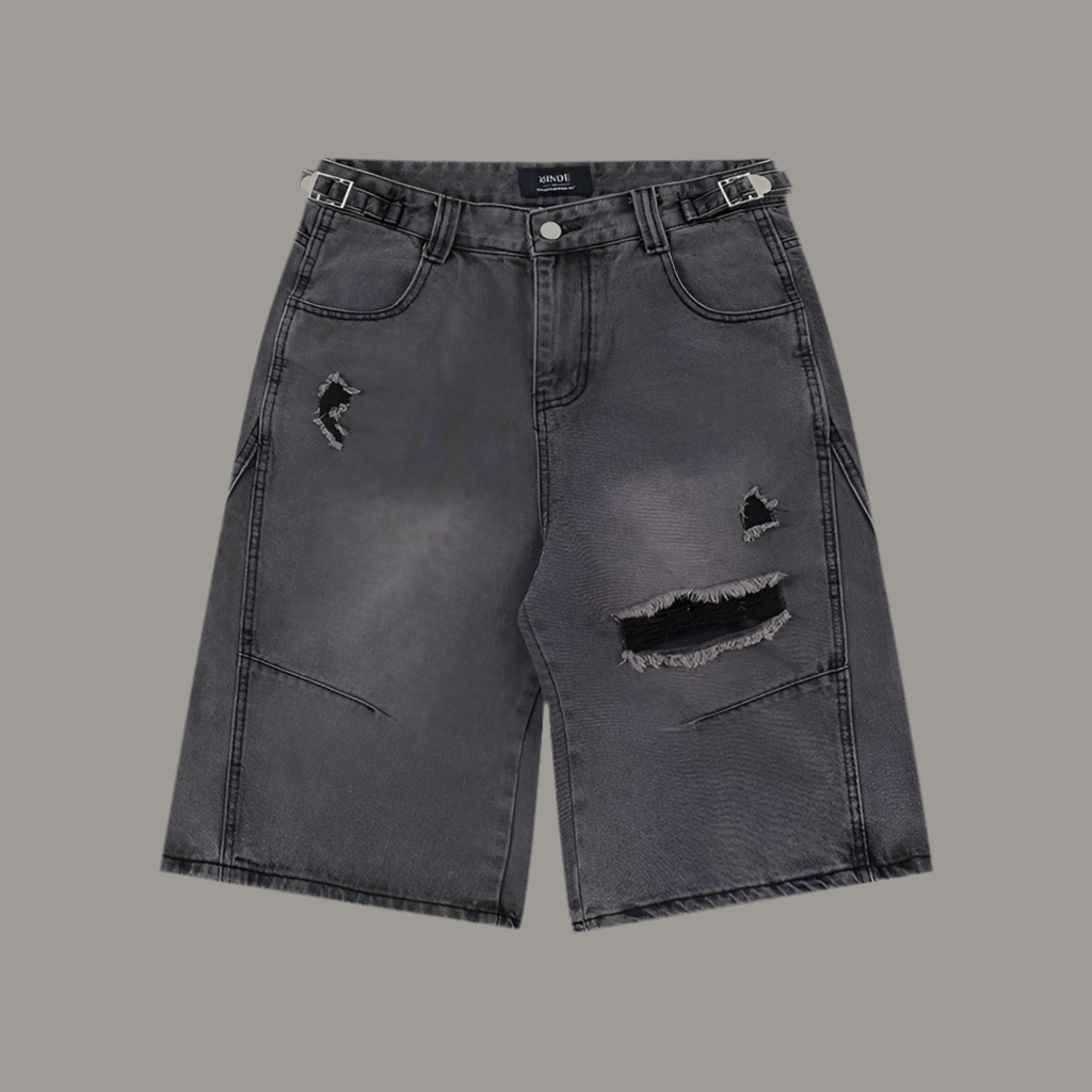Washed ripped denim shorts