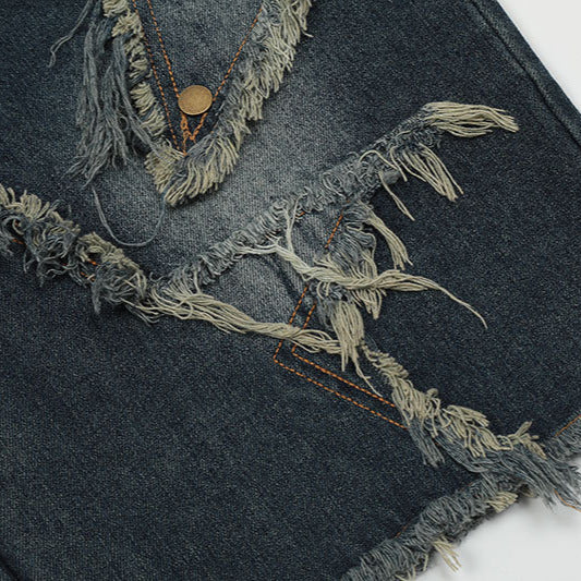 Five pointed star tassel patch denim shorts