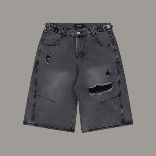 Washed ripped denim shorts